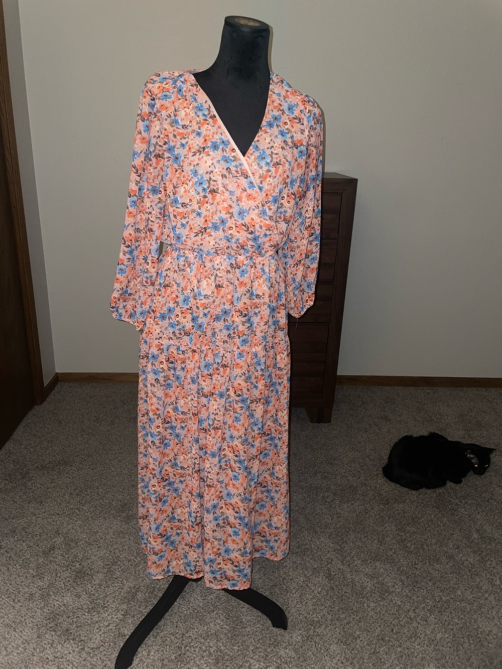 Floral Wrap Maxi Dress in Peach and Blue